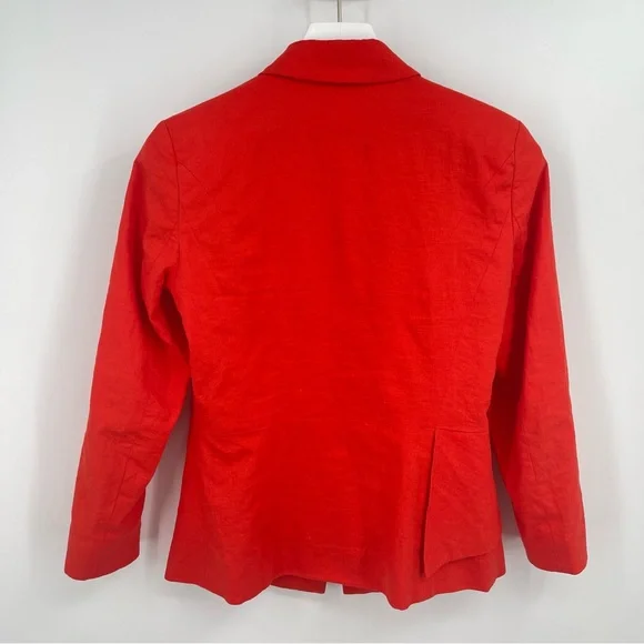 New York & Company Stretch Linen Blend Orange Tailored Peplum Blazer Size 0 - Picture 10 of 10